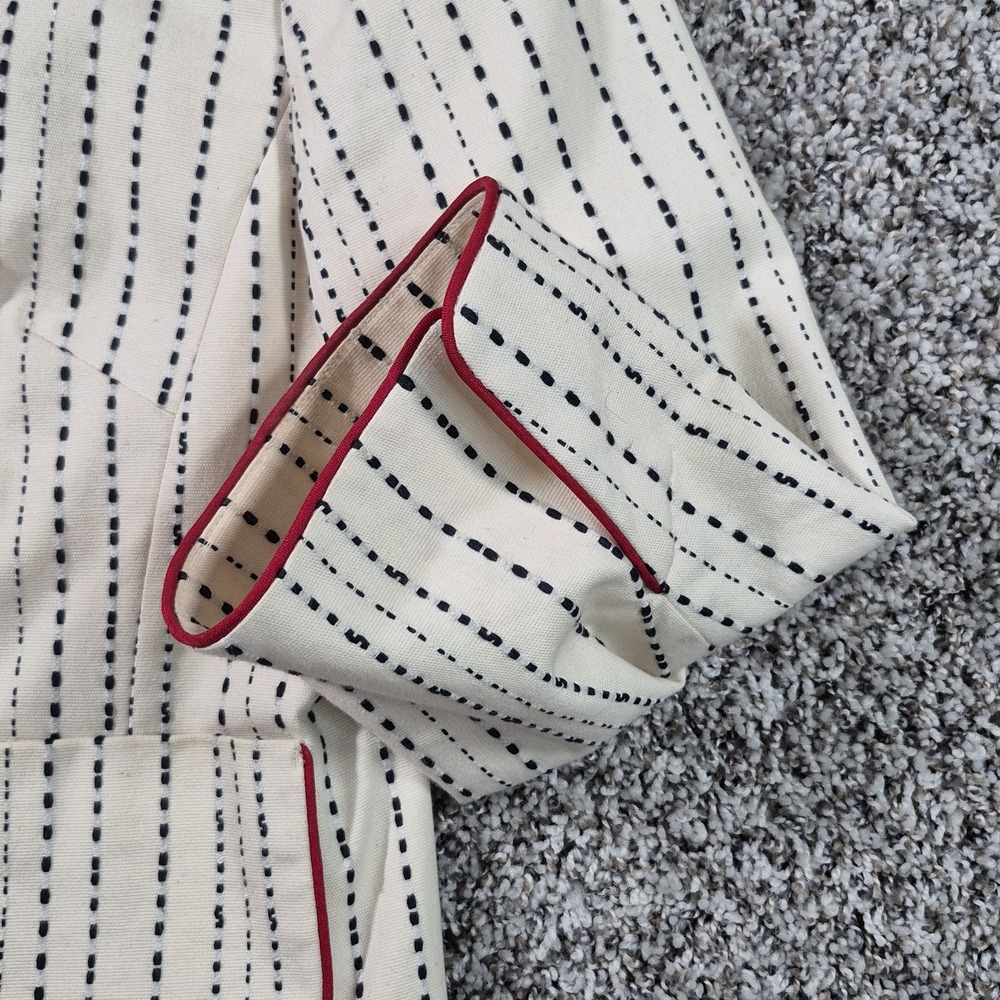 Talbots Blazer Womens Size 12 Embroidered Stripes Red Trim Cotton Jacket Preppy - Picture 5 of 8